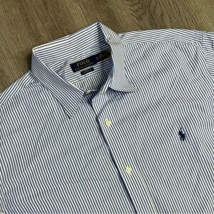 Polo Ralph Lauren Classic Fit Button Blue White Striped Shirt Pony‎ Mens Size XL